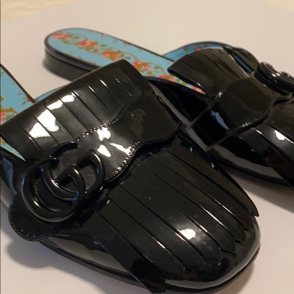 GUCCI Marmont Patent Leather Slipper Mules Slides - Picture 2 of 5